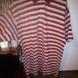 Highland Outfitters All Cotton Red Gold & White Striped Polo Shirt L Collar 3btn